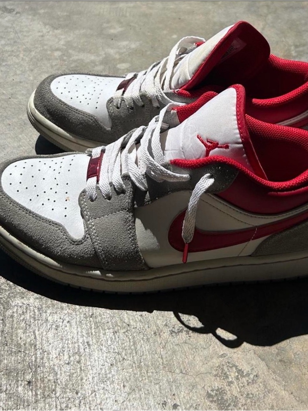 Jordan Low-Top Sneakers in White, Gray & Red
